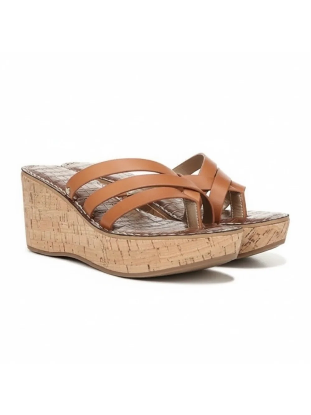 Sam Edelman Strappy Criss-cross Cork Platform Wedge Sandals 9.5 M Natural Brown